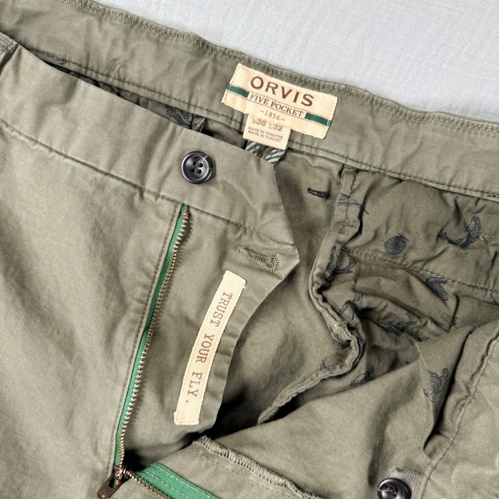 ORVIS Five Pocket Khaki Chinos Pants Mens 36x30 Straight Outdoor Fish Tag‎ 36x32